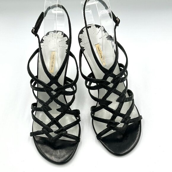 Max Studio Vtg Y2K 2000s Black Leather Artsy Strappy Stiletto Heels - Picture 2 of 9